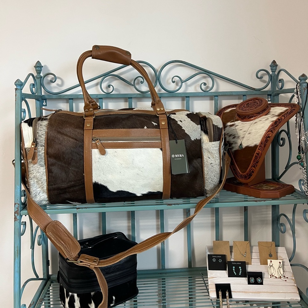 🔥New Myra Bag genuine Leather cowhide hair-on duffle bag travel unisex - Picture 2 of 15